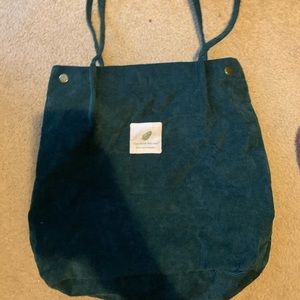 Green corduroy tote handbag